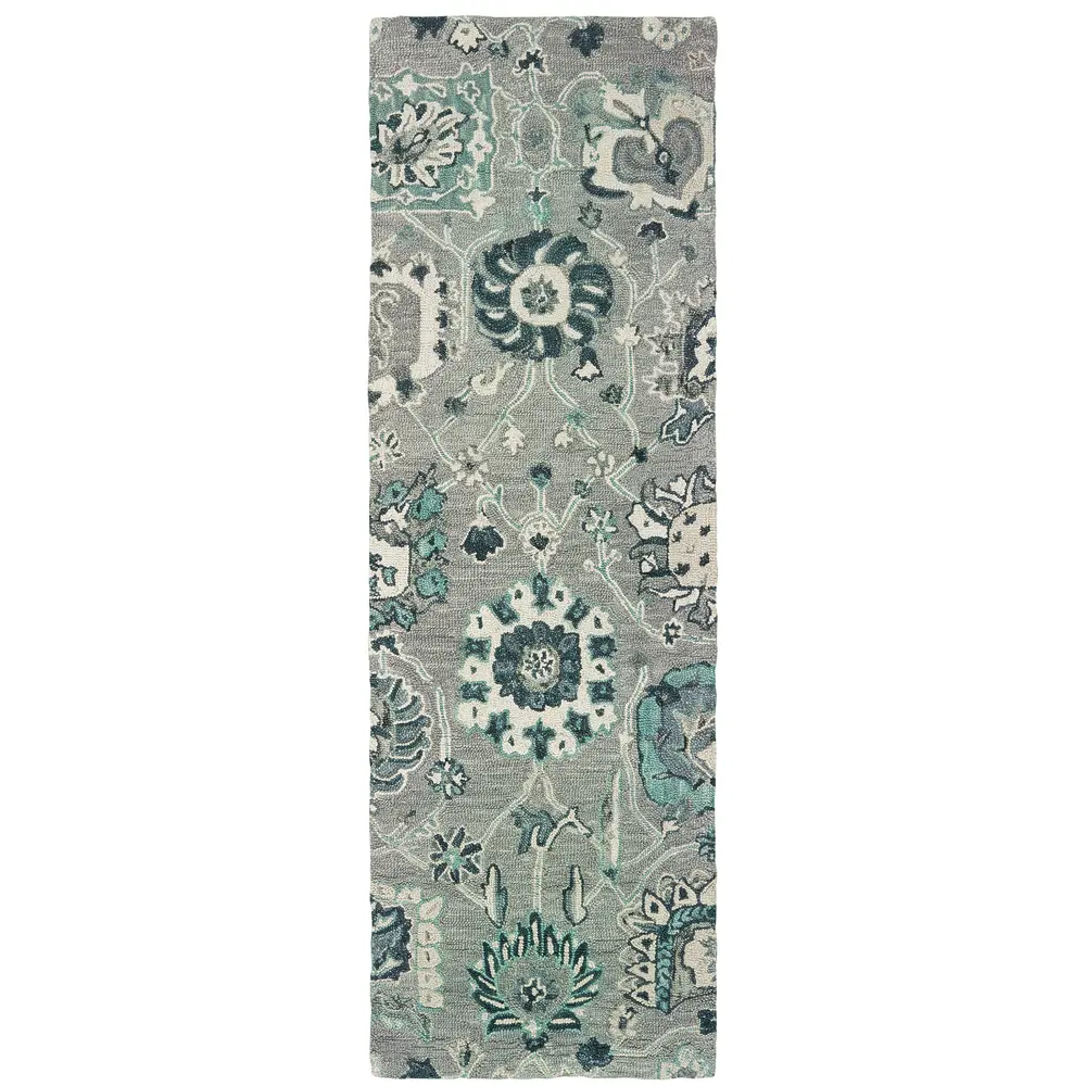 Zahra 75508 Grey/ Blue Indoor Area Rug - 2'6