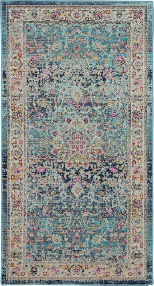 Nourison Vintage Kashan 2' x 4' Blue Vintage Indoor Rug