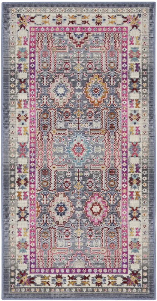 Nourison Vintage Kashan 2' x 4' Grey/Multi Bohemian Indoor Rug