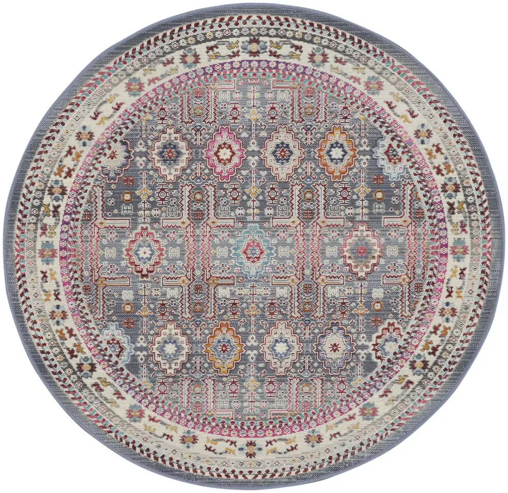 Nourison Vintage Kashan 4' x Round Grey/Multi Bohemian Indoor Rug