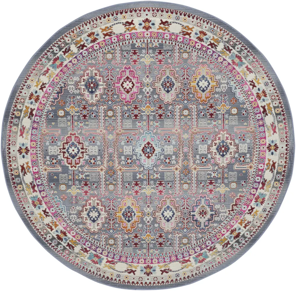 Nourison Vintage Kashan 6' x Round Grey/Multi Bohemian Indoor Rug