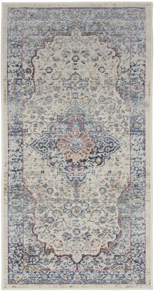 Nourison Vintage Kashan 2' x 4' Ivory Blue Vintage Indoor Rug