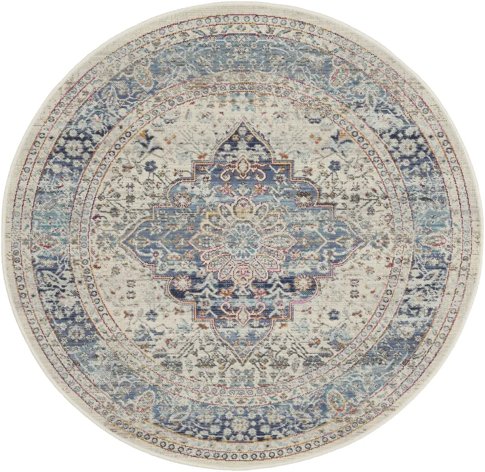 Nourison Vintage Kashan 4' x Round Ivory Blue Vintage Indoor Rug