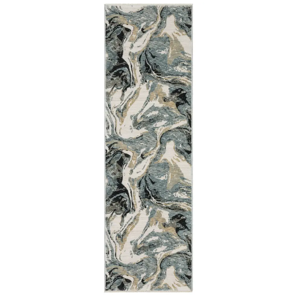 Echo ECH07 Steel Blue/ Ivory Indoor Area Rug - 2'3