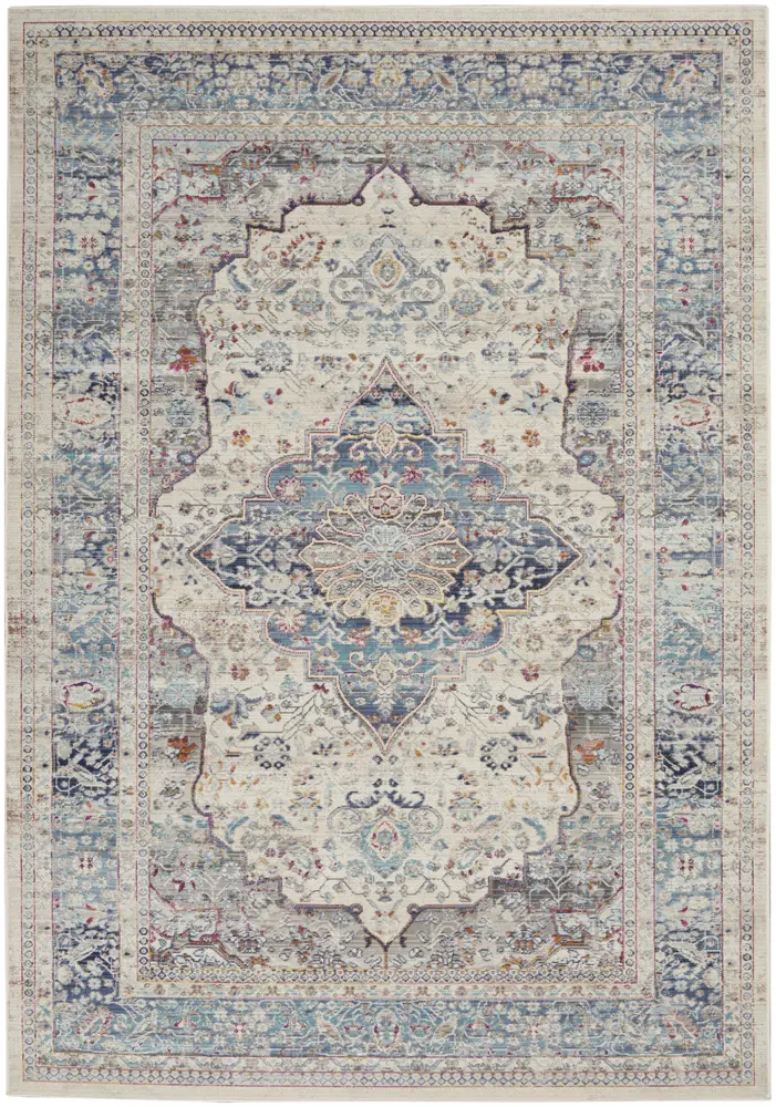 Nourison Vintage Kashan 4' x 6' Ivory Blue Vintage Indoor Rug