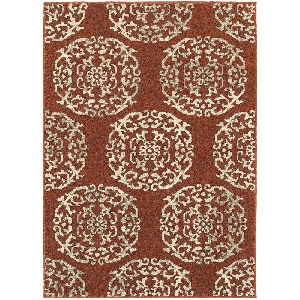 Highlands 6672B Red/ Beige Indoor Area Rug - 9'10