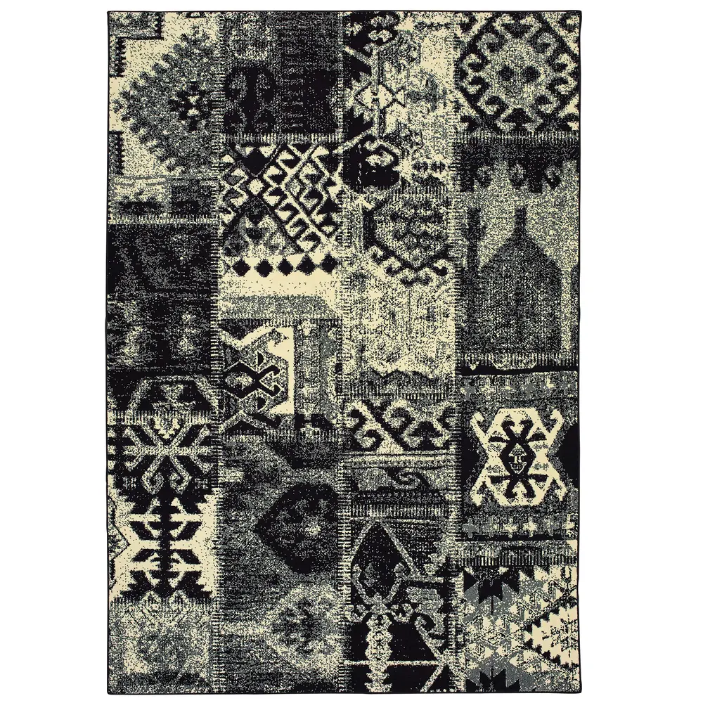 Luna 1804K Black/ Ivory Indoor Area Rug - 9'10
