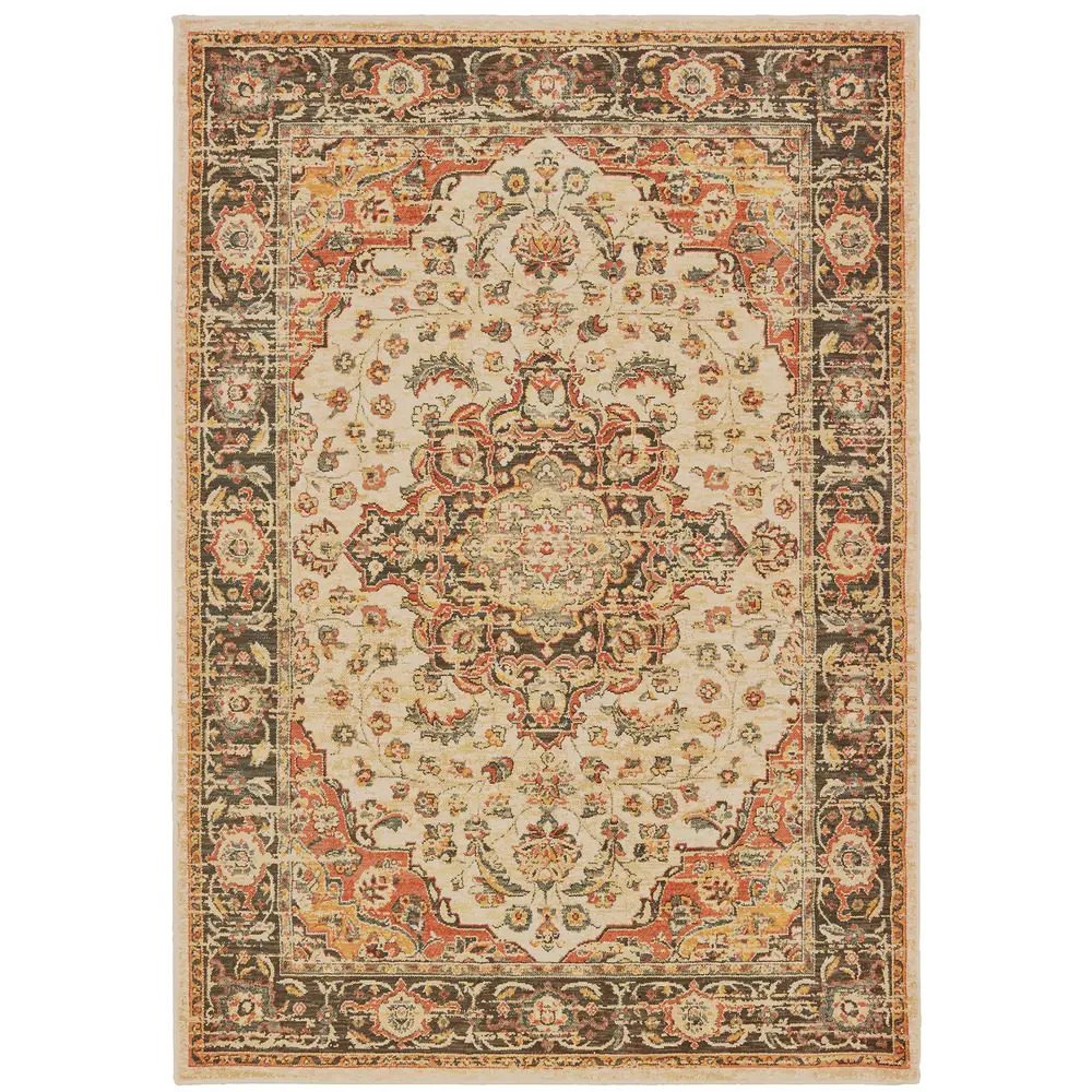 Toscana 9551A Ivory/ Orange Indoor Area Rug - 9'10