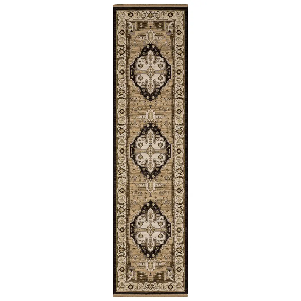 Acacia ACA08 Tan/ Black Indoor Area Rug - 2'6