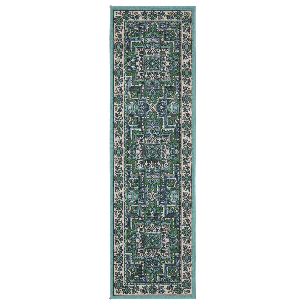 Meridian 2808G Blue/ Green Indoor/Outdoor Area Rug - 2'3