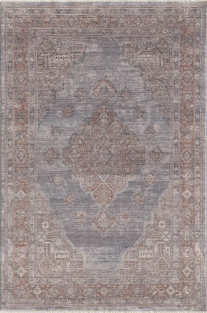 Adele 8807 Grey Blush Medallion Machine Woven Performance Area Rug