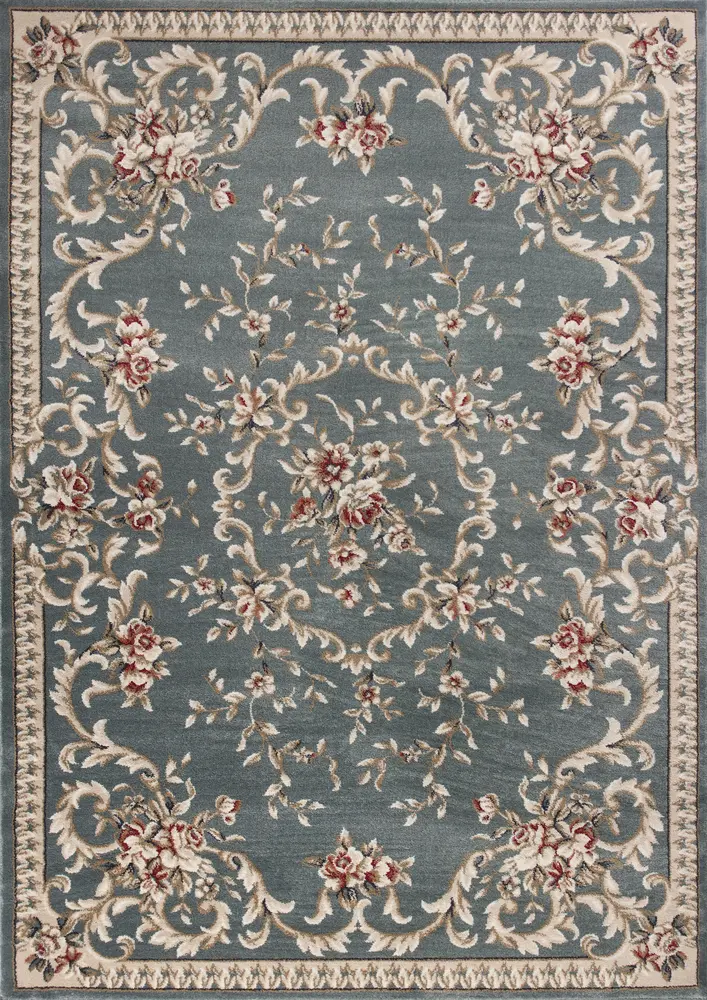 Avalon 5602 Slate Blue Aubusson Machine Woven Performance Area Rug