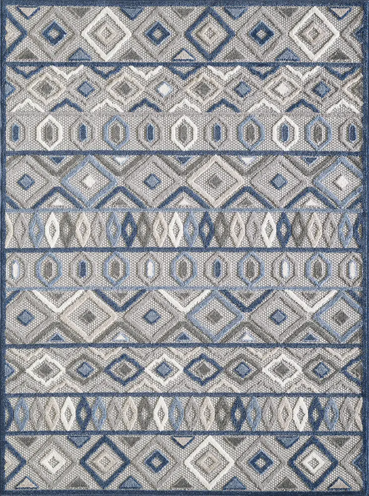 Calla 6921 Grey/Blue Aztec Machine Woven Performance Area Rug