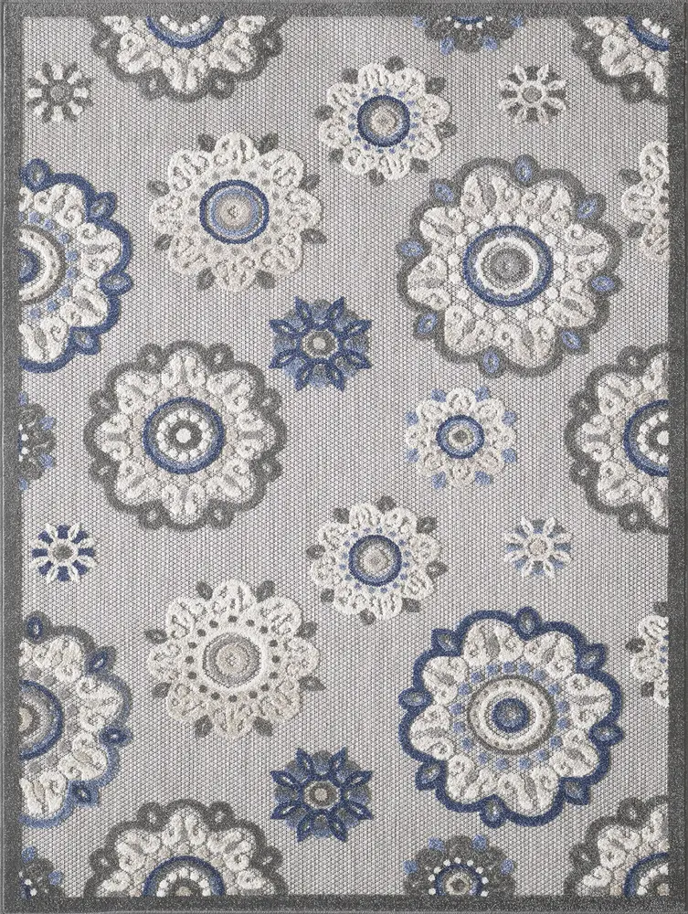 Calla 6932 Grey/Blue Suzani Machine Woven Performance Area Rug