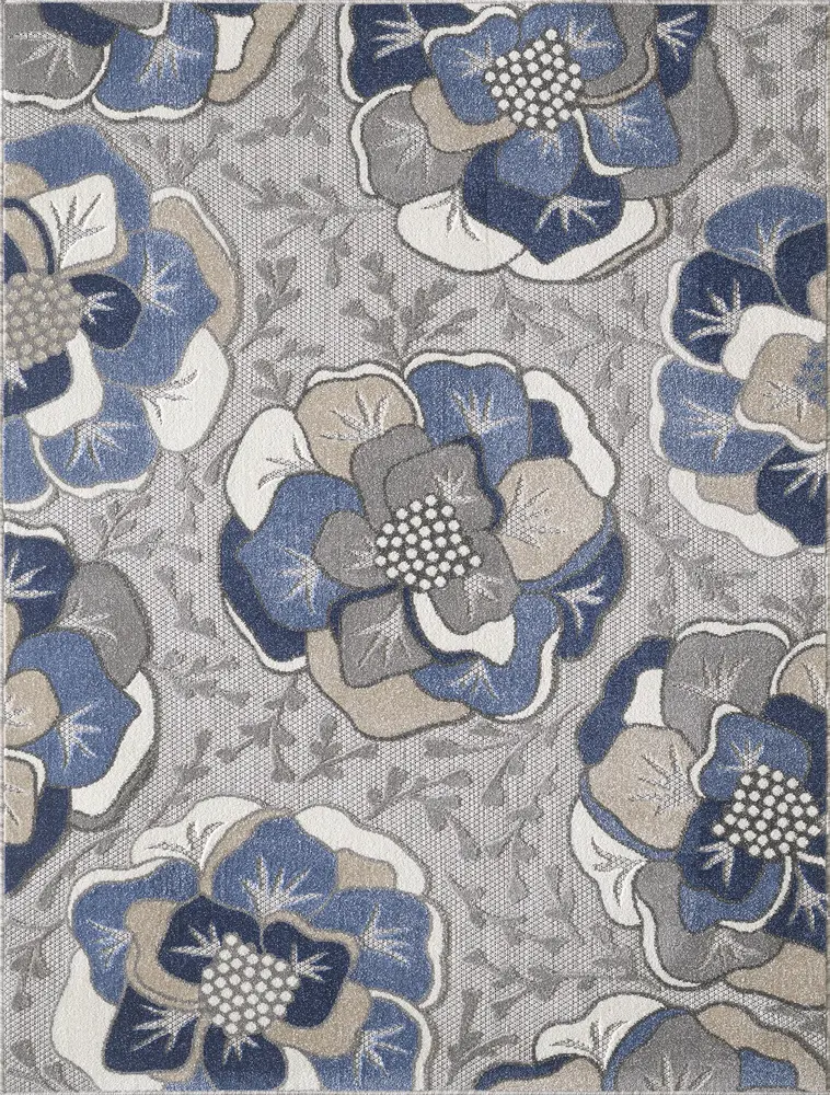 Calla 6935 Grey/Blue Flora Machine Woven Performance Area Rug