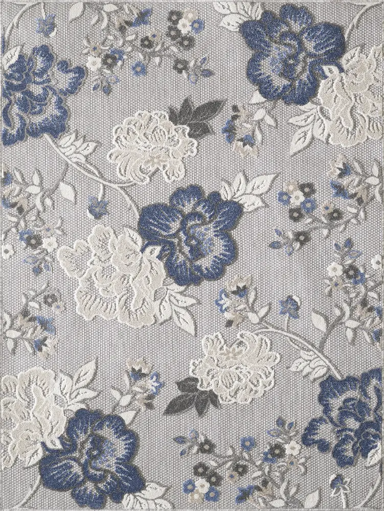 Calla 6938 Grey/Blue Floral Vine Machine Woven Performance Area Rug