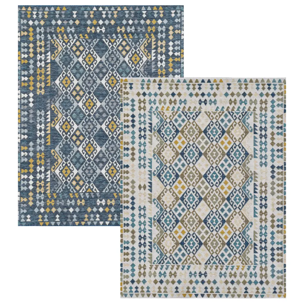 Dahlia 1402 Blue Mosaic Machine Woven Performance Area Rug