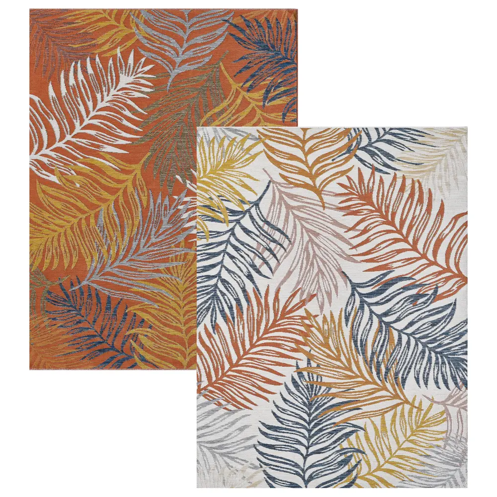 Dahlia 1405 Blue/Rust Palms Machine Woven Performance Area Rug