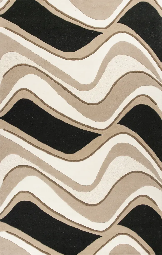 Eternity 1071 Black/Beige Waves Hand Tufted Area Rug