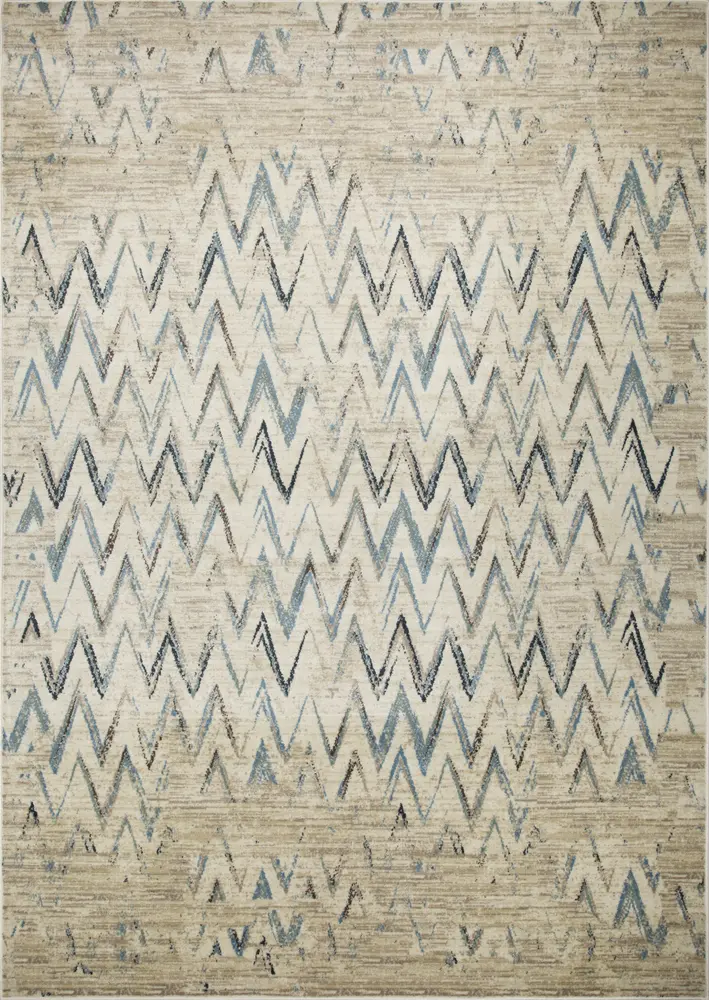 Heritage 9364 Ivory/Blue Chevron Machine Woven Performance Area Rug