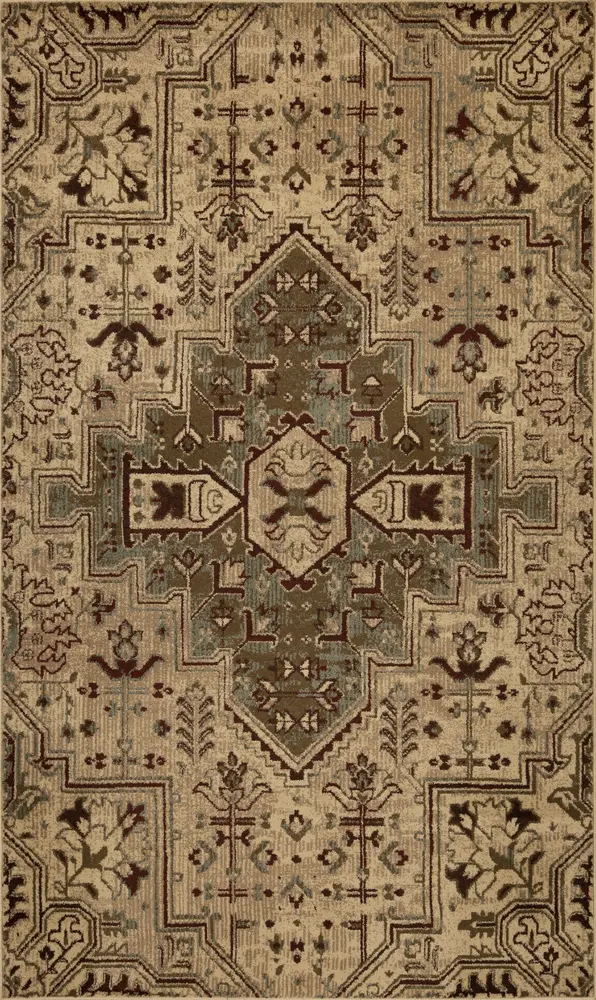 Heritage 9374 Ivory/Blue Medallion Machine Woven Performance Area Rug