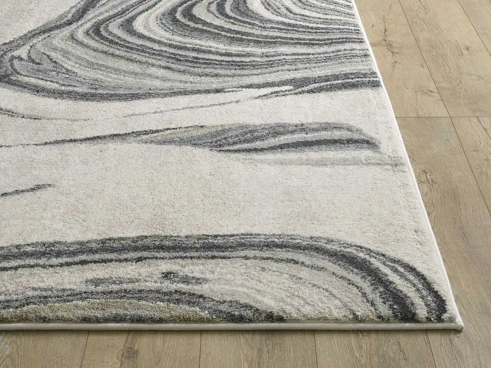 Hue 4756 Ivory Marbled Stone Machine Woven Performance Area Rug