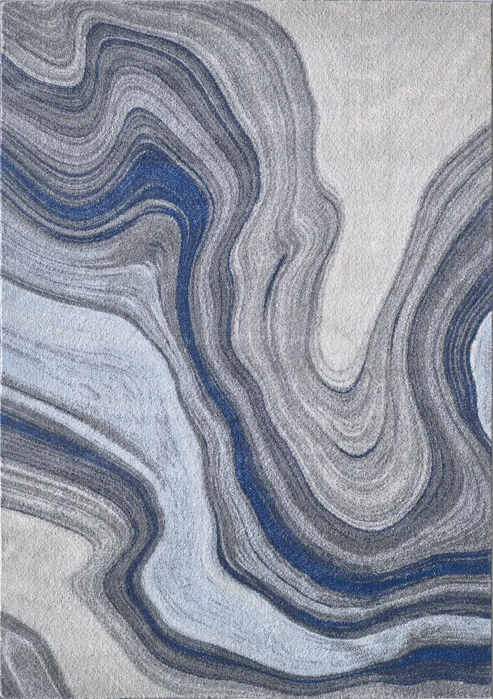 Illusions 6227 Blue/Grey Marble Machine Woven Performance Area Rug