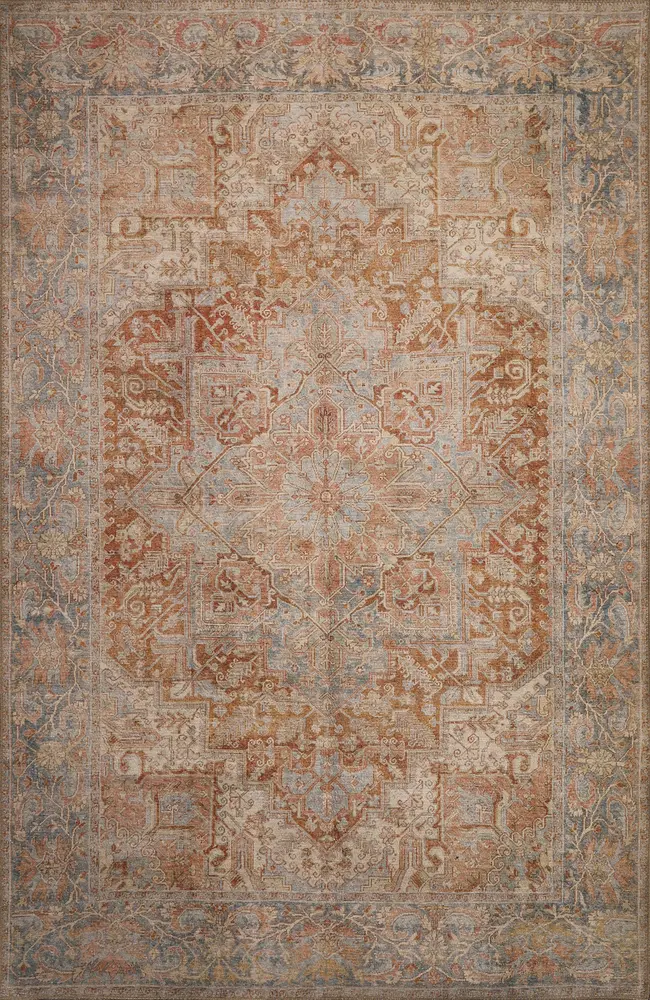 London 4801 Rust Blue Serena Machine Woven Washable Performance Area Rug