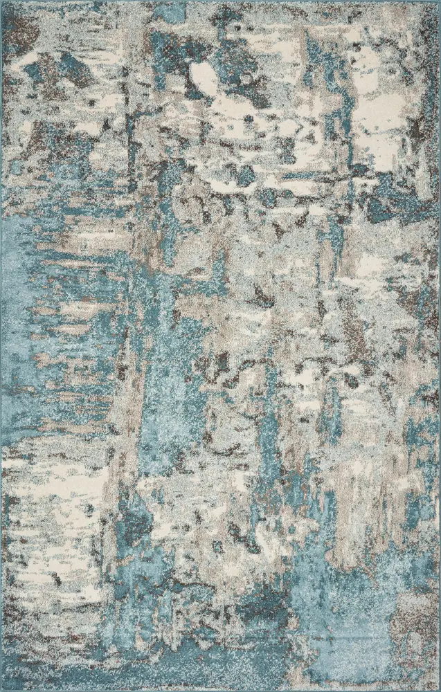 Watercolors 6233 Ivory/Teal Watercolors Machine Woven Performance Area Rug
