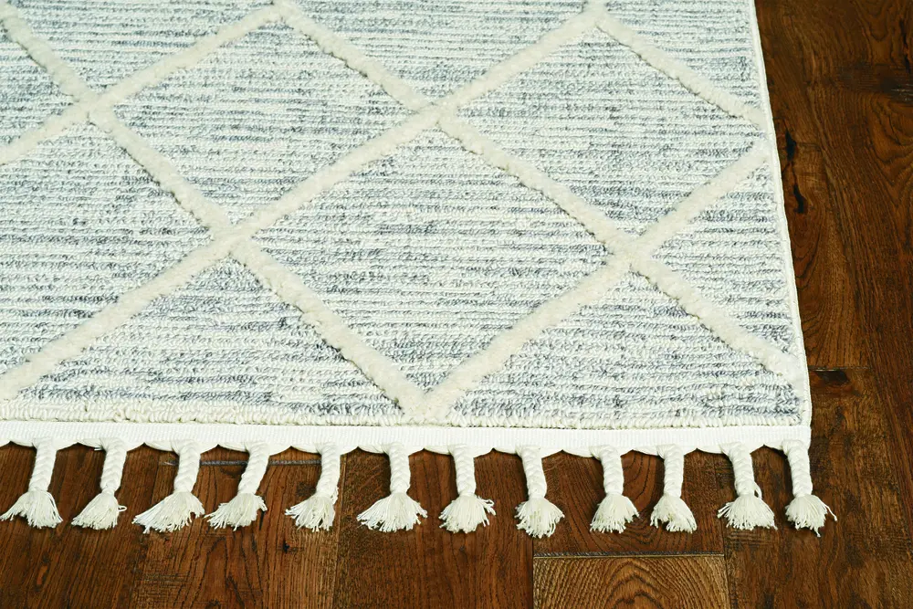 Willow 1102 Ivory Grey Honeycomb Machine Woven Performance Area Rug