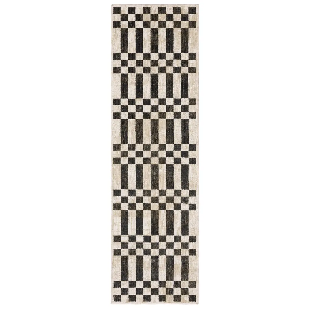 Hunter HNT10 Beige/ Black Indoor Area Rug - 2'3