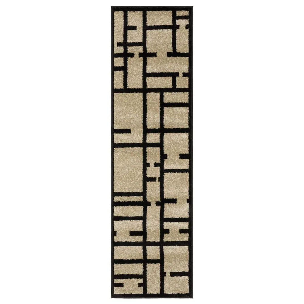 Quinn QUI03 Beige/ Black Indoor Area Rug - 2' x 7'