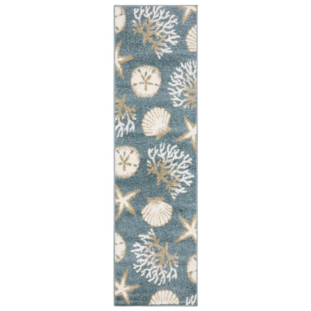 Quinn QUI01 Blue/ Beige Indoor Area Rug - 2' x 7'