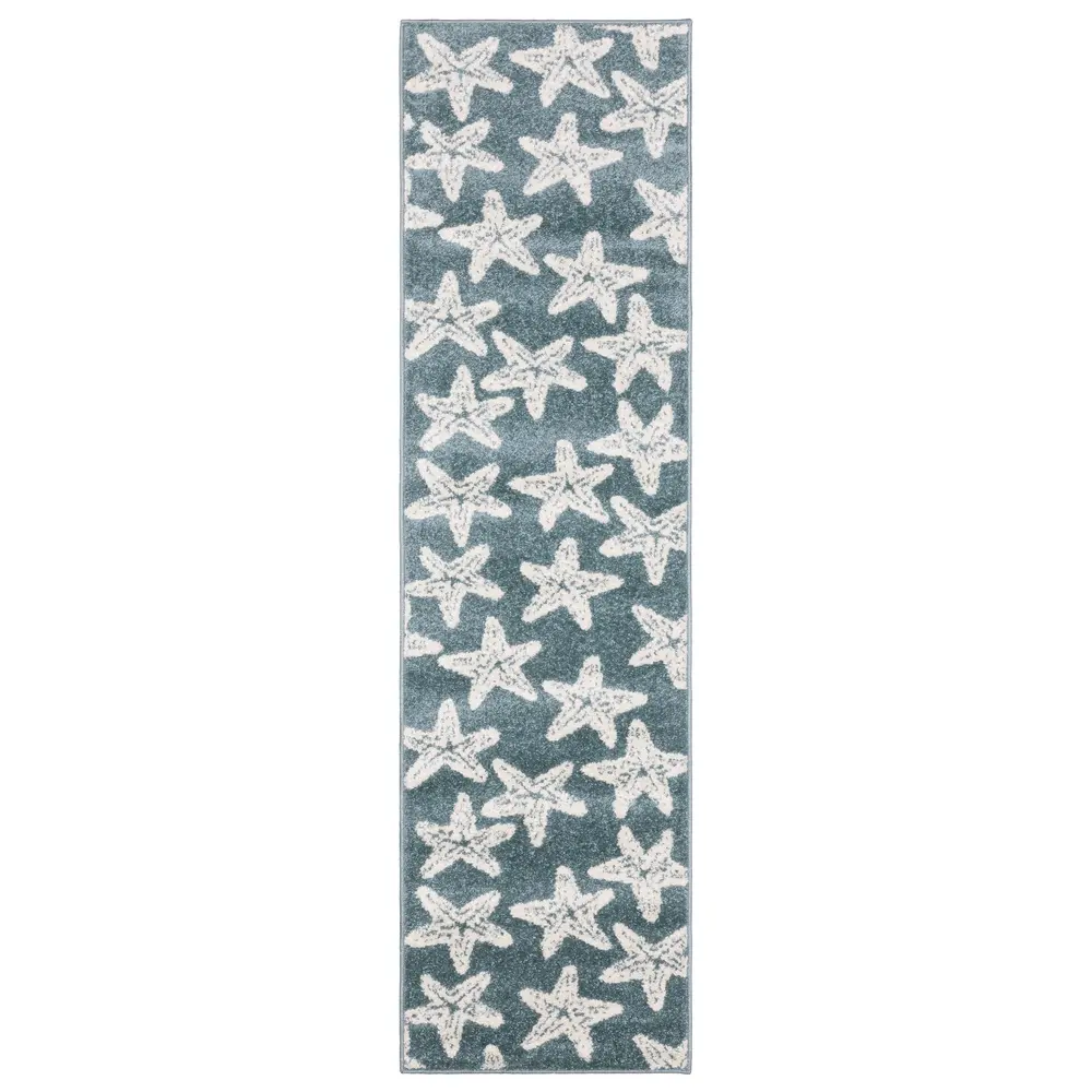 Quinn QUI02 Blue/ Ivory Indoor Area Rug - 2' x 7'