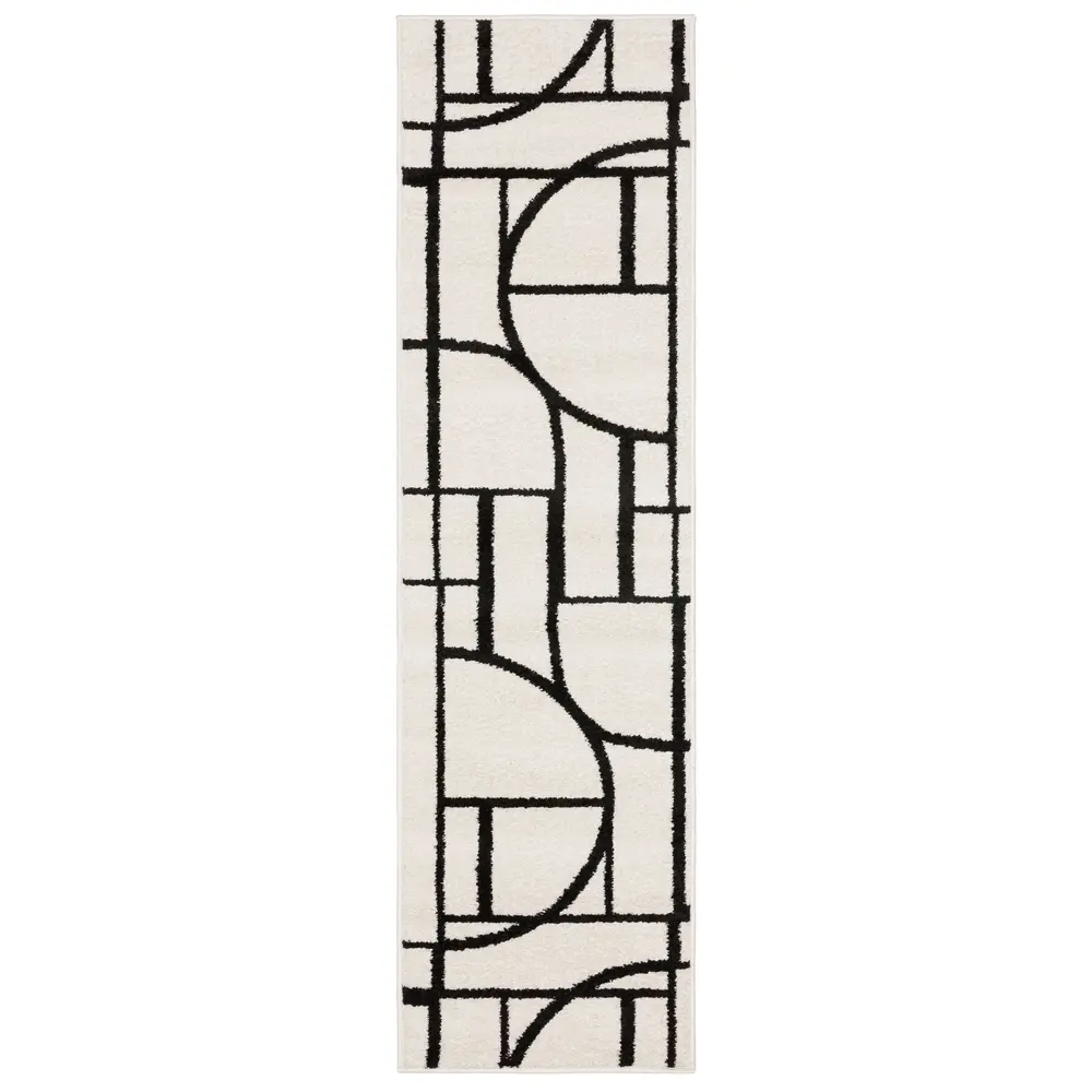 Quinn QUI06 Ivory/ Black Indoor Area Rug - 2' x 7'