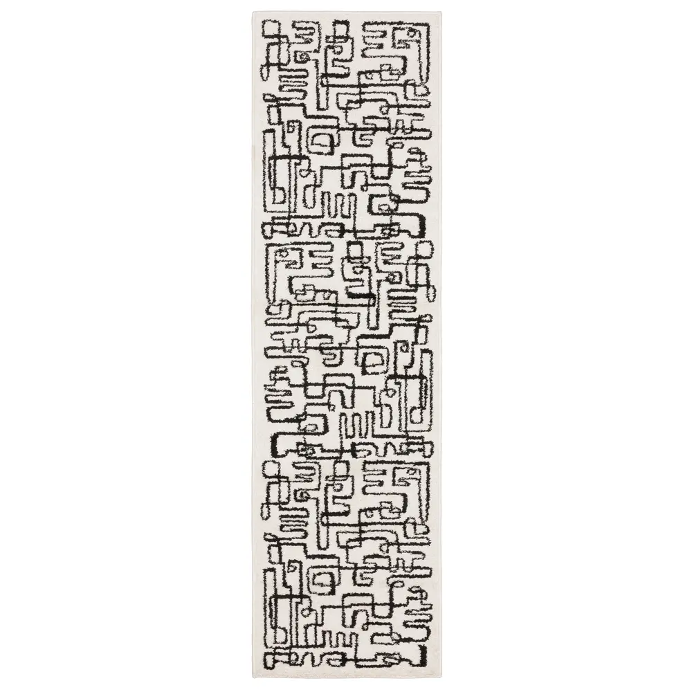 Quinn QUI11 Beige/ Black Indoor Area Rug - 2' x 7'