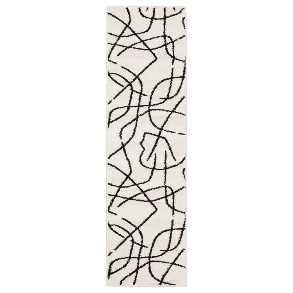 Quinn QUI12 Beige/ Black Indoor Area Rug - 2' x 7'