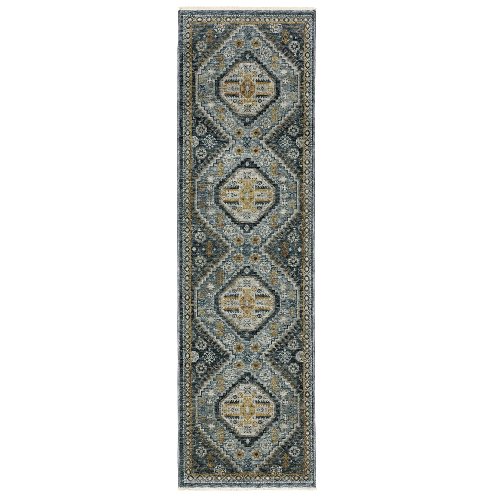 Aberdeen 7150B Blue/ Gold Indoor Area Rug - 2'3