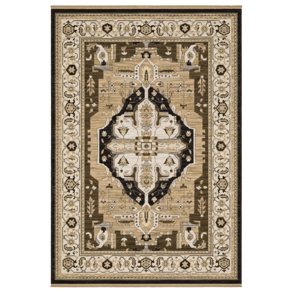 Acacia ACA08 Tan/ Black Indoor Area Rug - 3'3