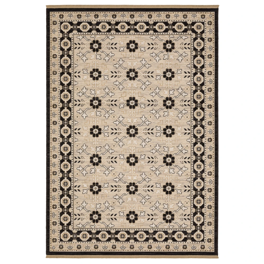 Acacia ACA09 Beige/ Black Indoor Area Rug - 7'10