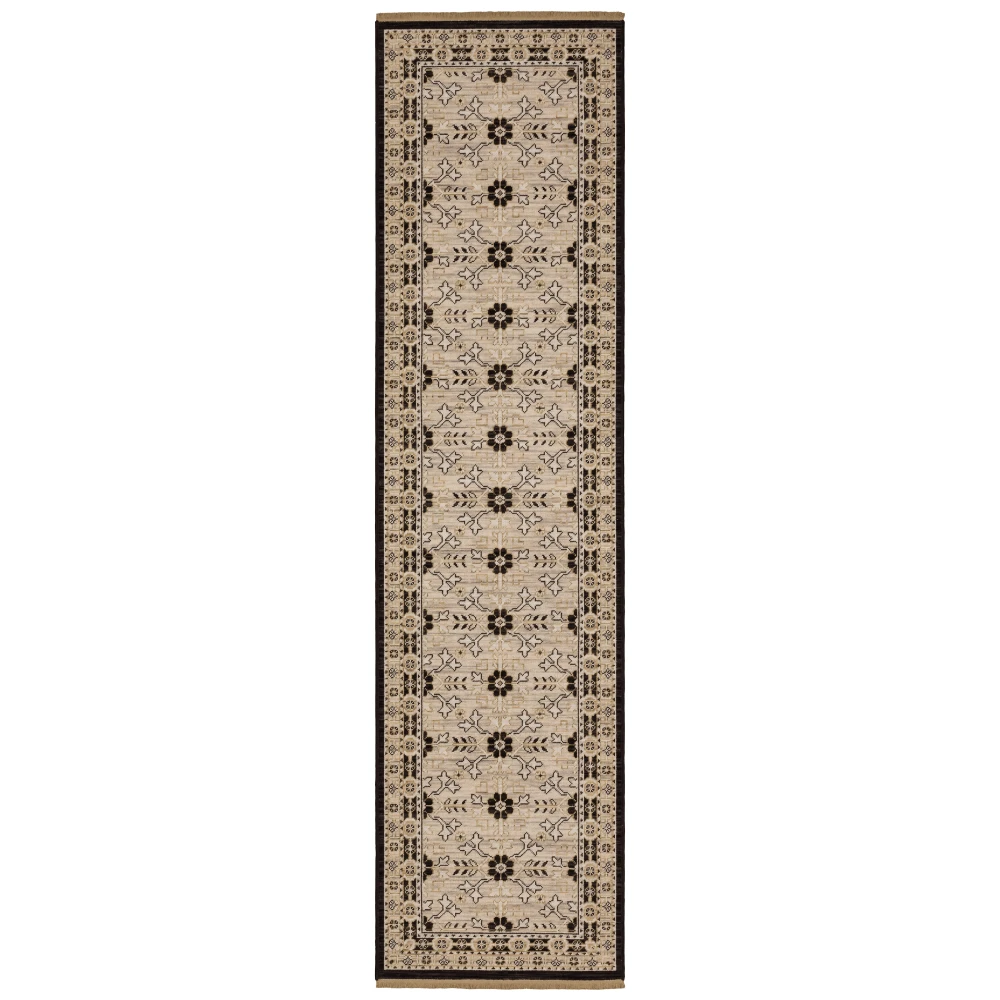 Acacia ACA09 Beige/ Black Indoor Area Rug - 2'6