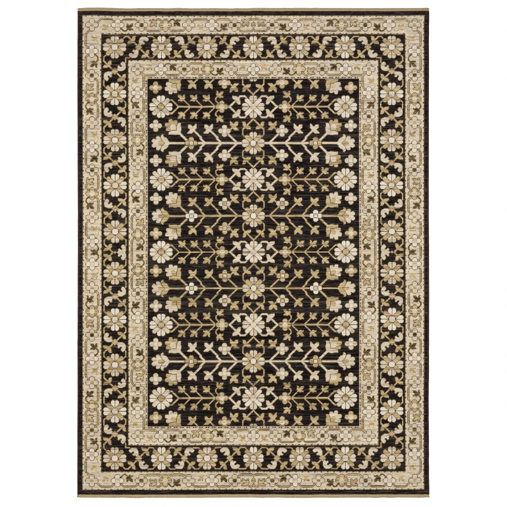 Acacia ACA10 Black/ Beige Indoor Area Rug - 2' x 3'