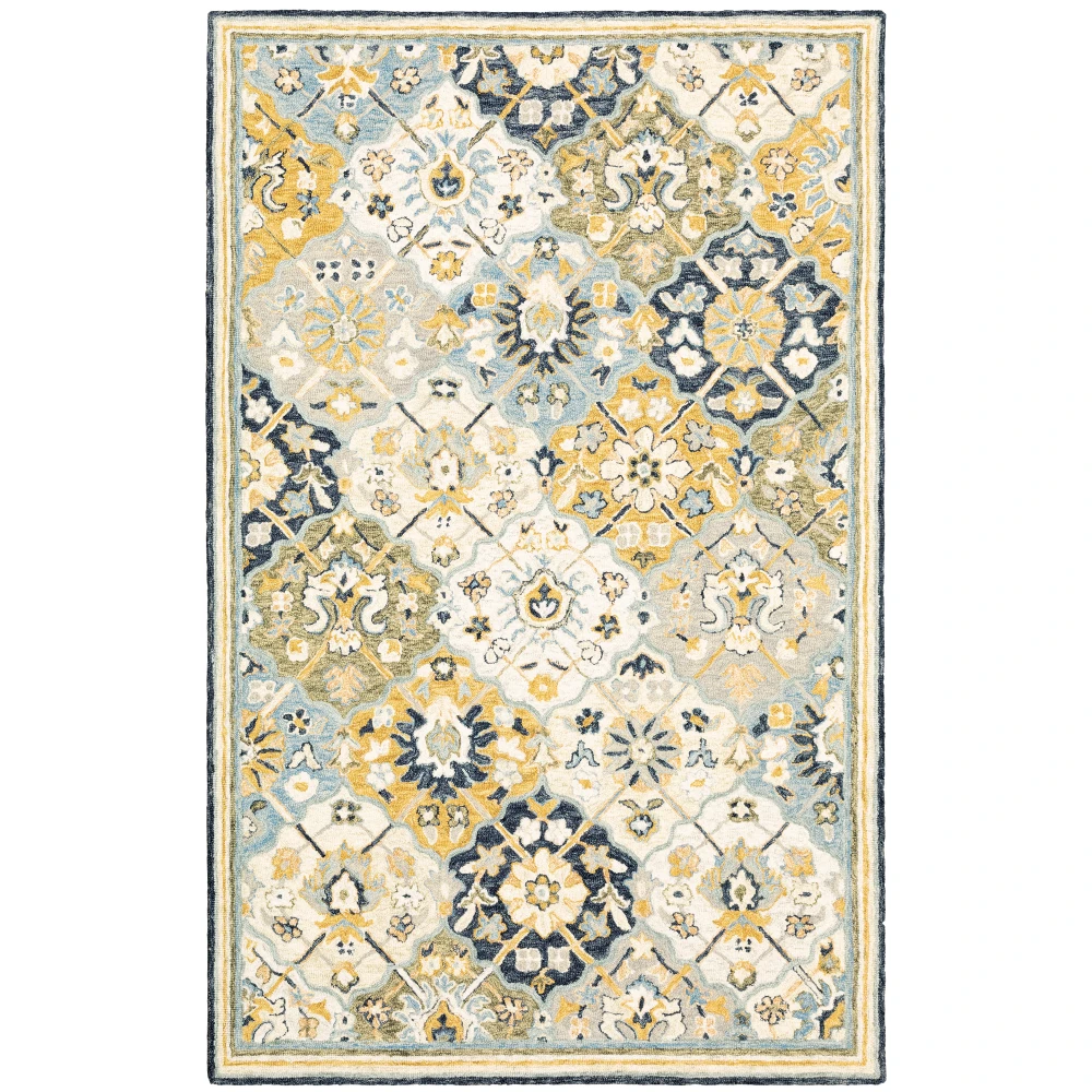 Alfresco 28406 Blue/ Gold Indoor Area Rug - 5' x 8'