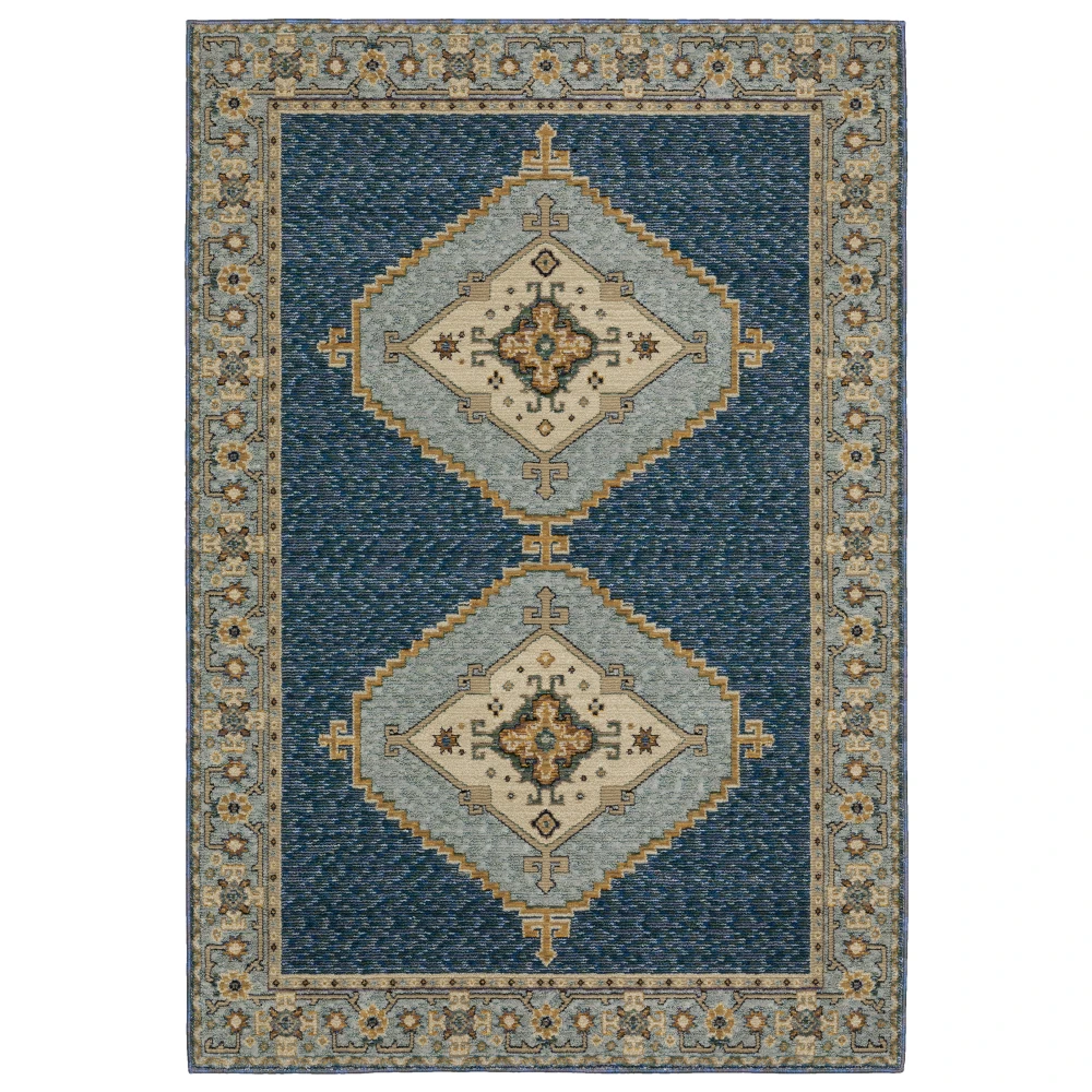 Andorra 2430A Blue/ Gold Indoor Area Rug - 10' x 13'2
