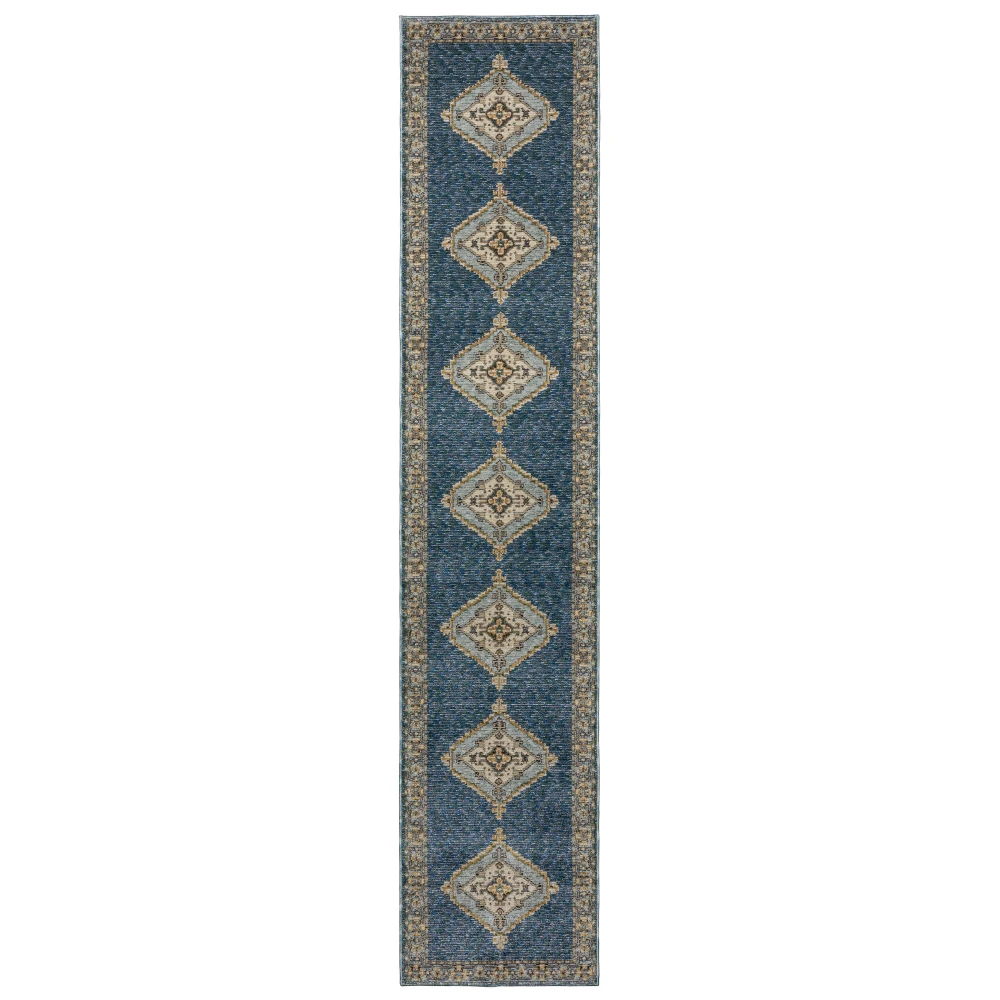 Andorra 2430A Blue/ Gold Indoor Area Rug - 2'6