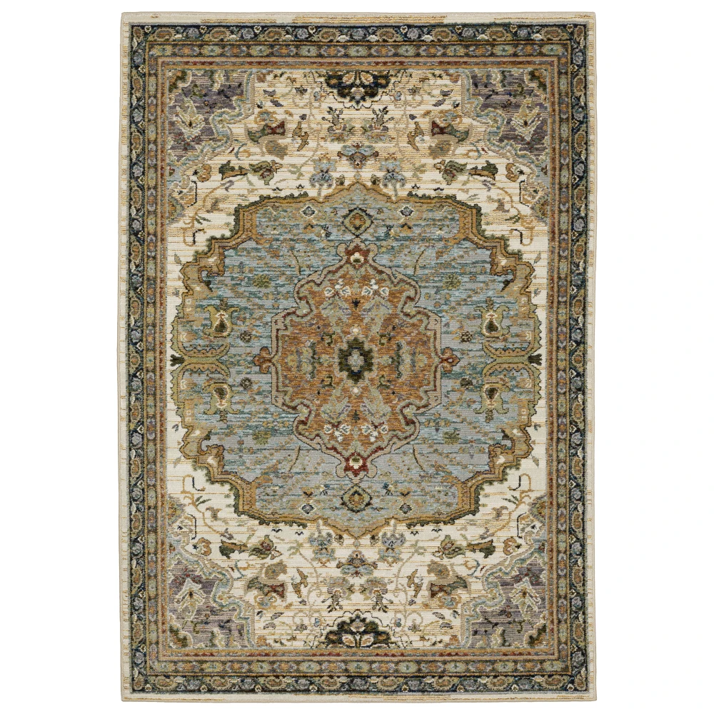 Andorra 2451B Ivory/ Blue Indoor Area Rug - 3'3