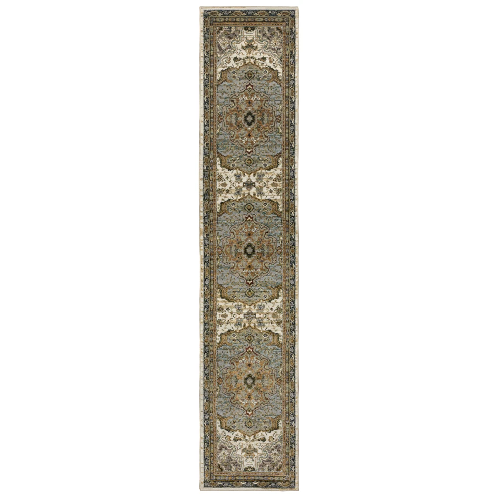 Andorra 2451B Ivory/ Blue Indoor Area Rug - 2'6