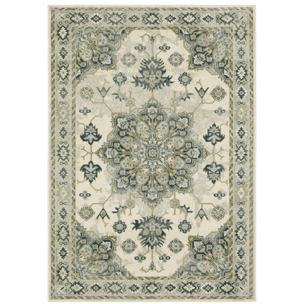 Branson BR04B Ivory/ Blue Indoor Area Rug - 9'10
