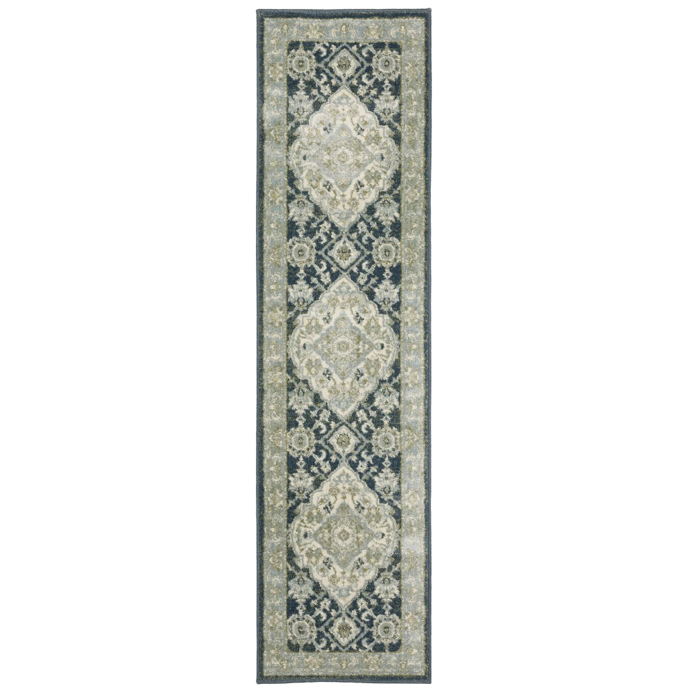 Branson BR05A Teal Blue/ Ivory Indoor Area Rug - 1'10