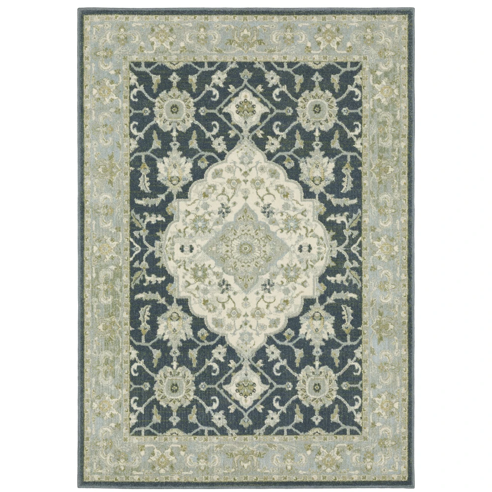 Branson BR05A Teal Blue/ Ivory Indoor Area Rug - 9'10